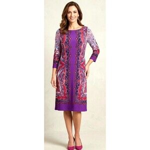 Tommy Bahama Gramado Swirls Purple Paisley Shift Midi Dress M Normcore Resort